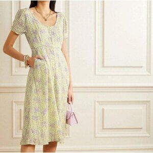 LoveShackFancy Short Puff Sleeve Floral Dress Yellow Purple Size 2